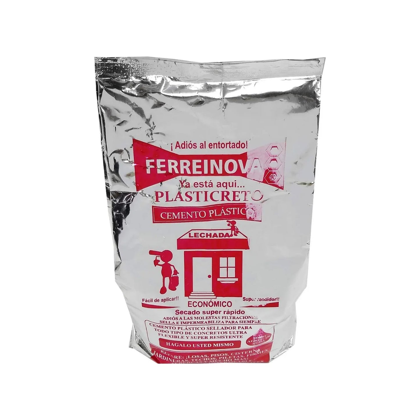 Ferreinova Plasticreto impermeabilizante rojo, cemento plástico sellador de secado rápido y flexible para filtraciones