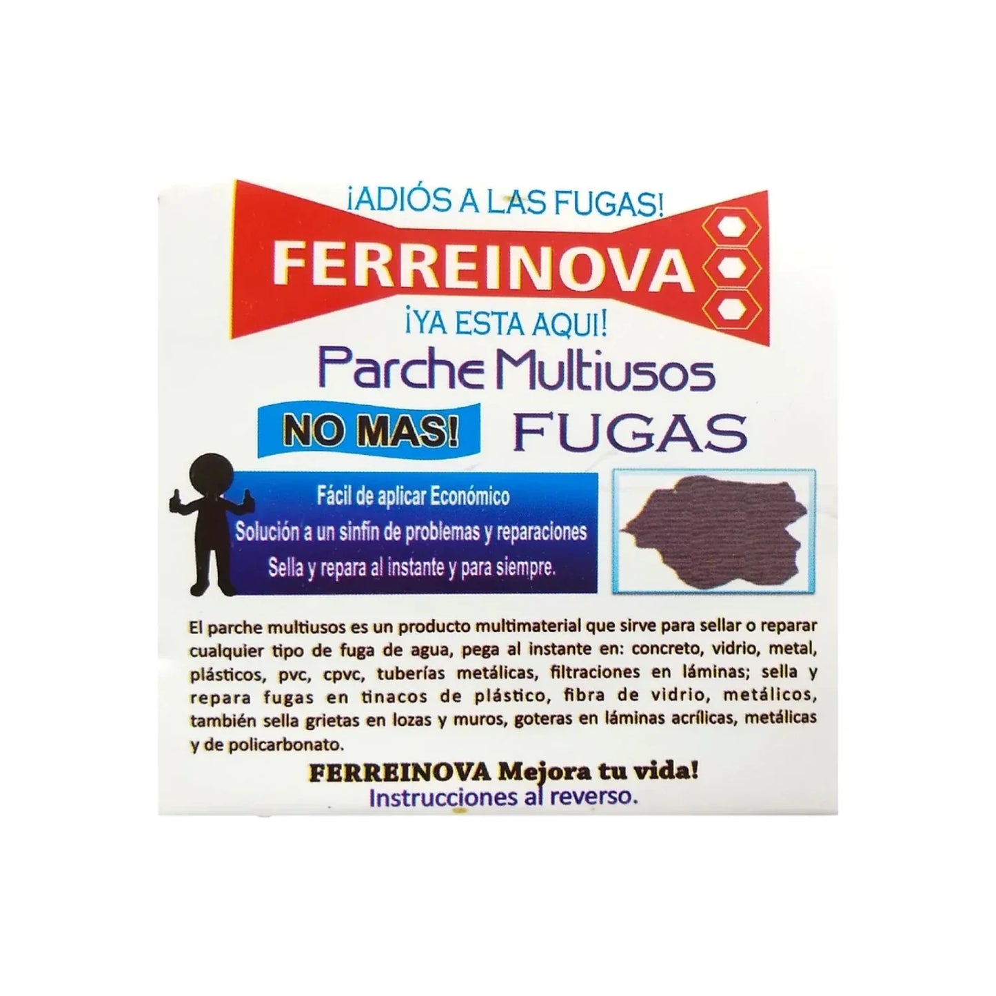 Flexible y duradero.,Solo pelar y pegue.,Se puede pintar, lijar o taladrar.,Parche de 10x10, resiste altas temperaturas.