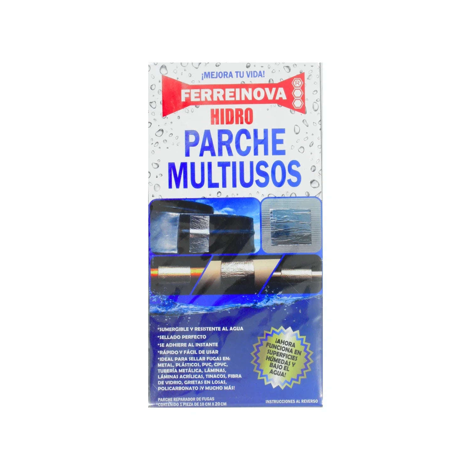 Flexible y duradero.,Solo pele y pegue.,Se puede pintar, lijar o taladrar.,Parche de 10x20, resistente al agua y a altas temperaturas.
