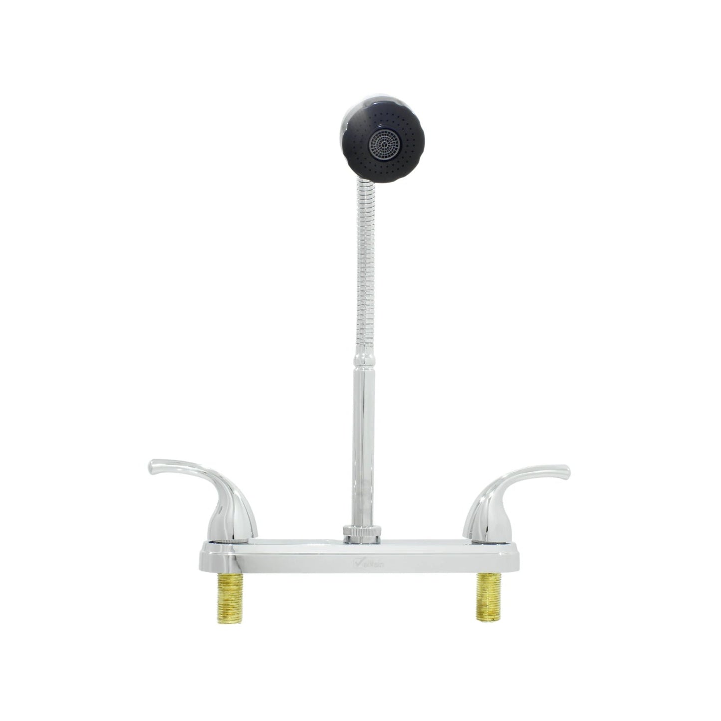 Mezcladora para fregadero 8" Valmain cromada con 2 manijas y rociador de manguera flexible