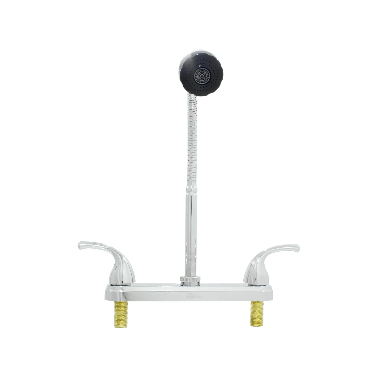 Mezcladora para fregadero 8" Valmain cromada con 2 manijas y rociador de manguera flexible