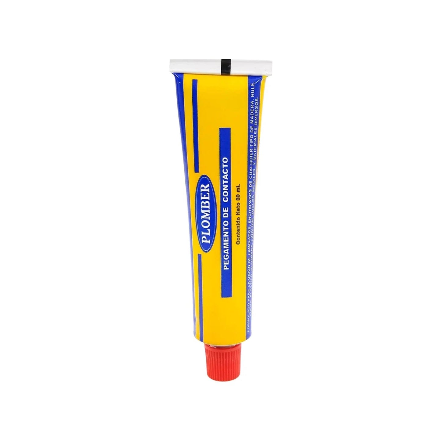 Pegamento de contacto Plomber 30ml para madera, laminados y hule, tubo amarillo y azul