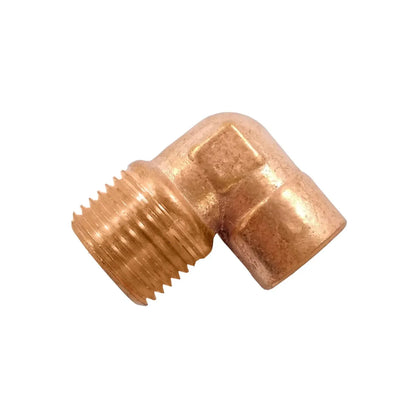 Codo de cobre con rosca macho de 90 grados para instalaciones de fontanería y tuberías de agua