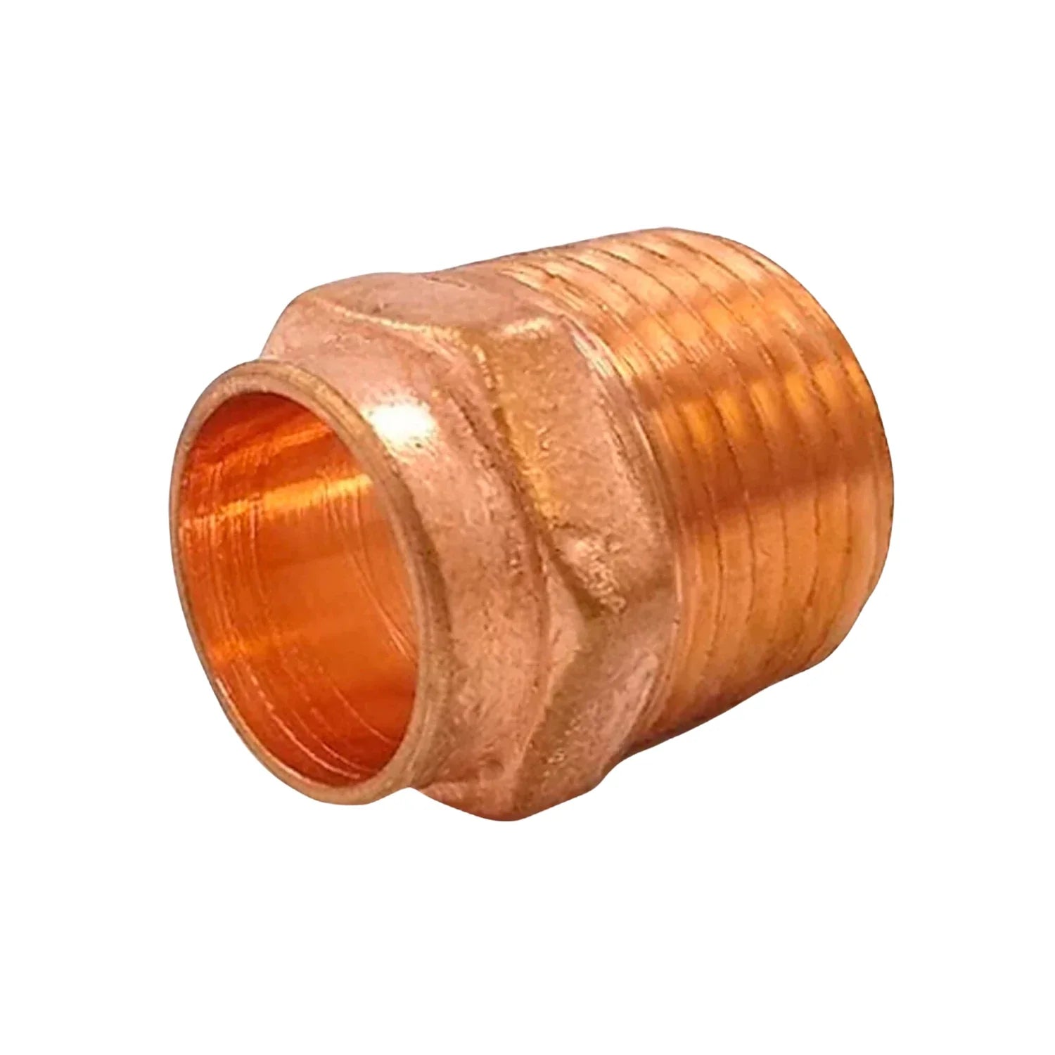 Elaborado de cobre.,Conector de 1/2",Conector con rosca exterior.,Conector de 13 mm