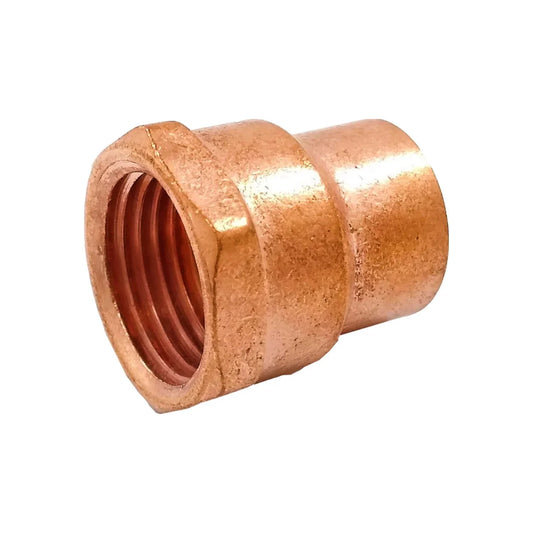 Elaborado de cobre.,Conector de 1/2",Conector con rosca interior.,Conector de 13 mm