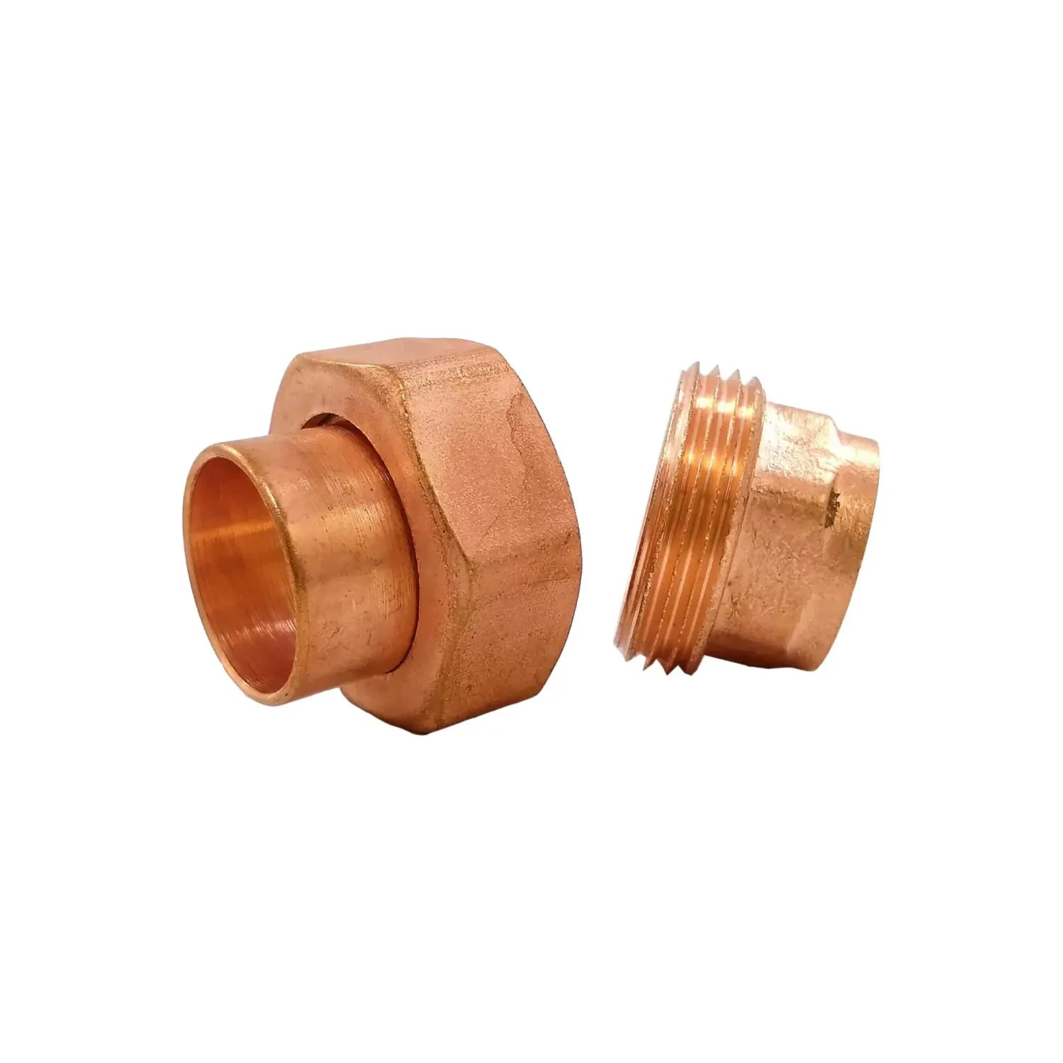 Unión universal de cobre para tubería soldable de 3 piezas, accesorio de plomería color bronce con rosca metálica