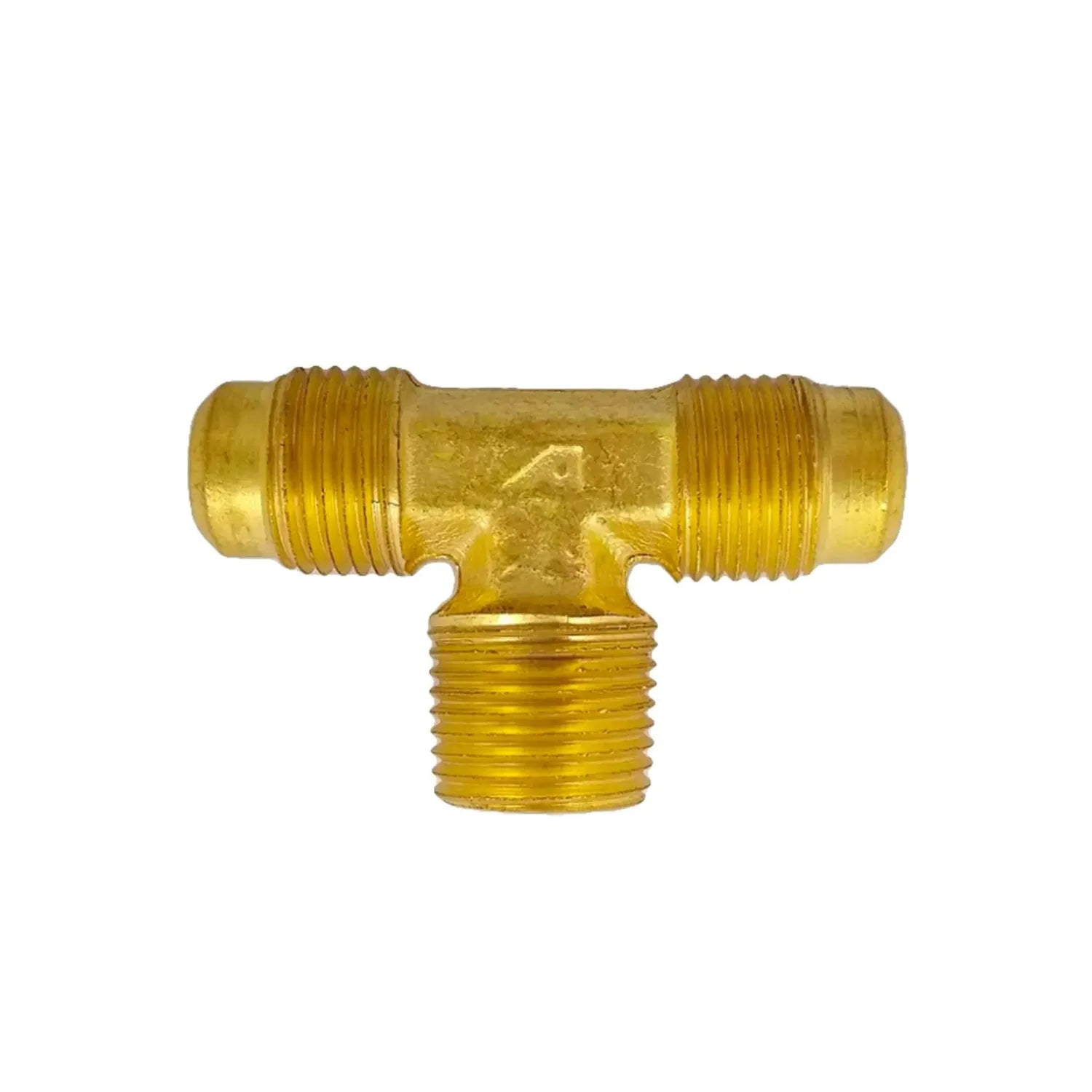 Conector de latón tipo T para manguera con roscas macho para instalaciones hidráulicas o de gas