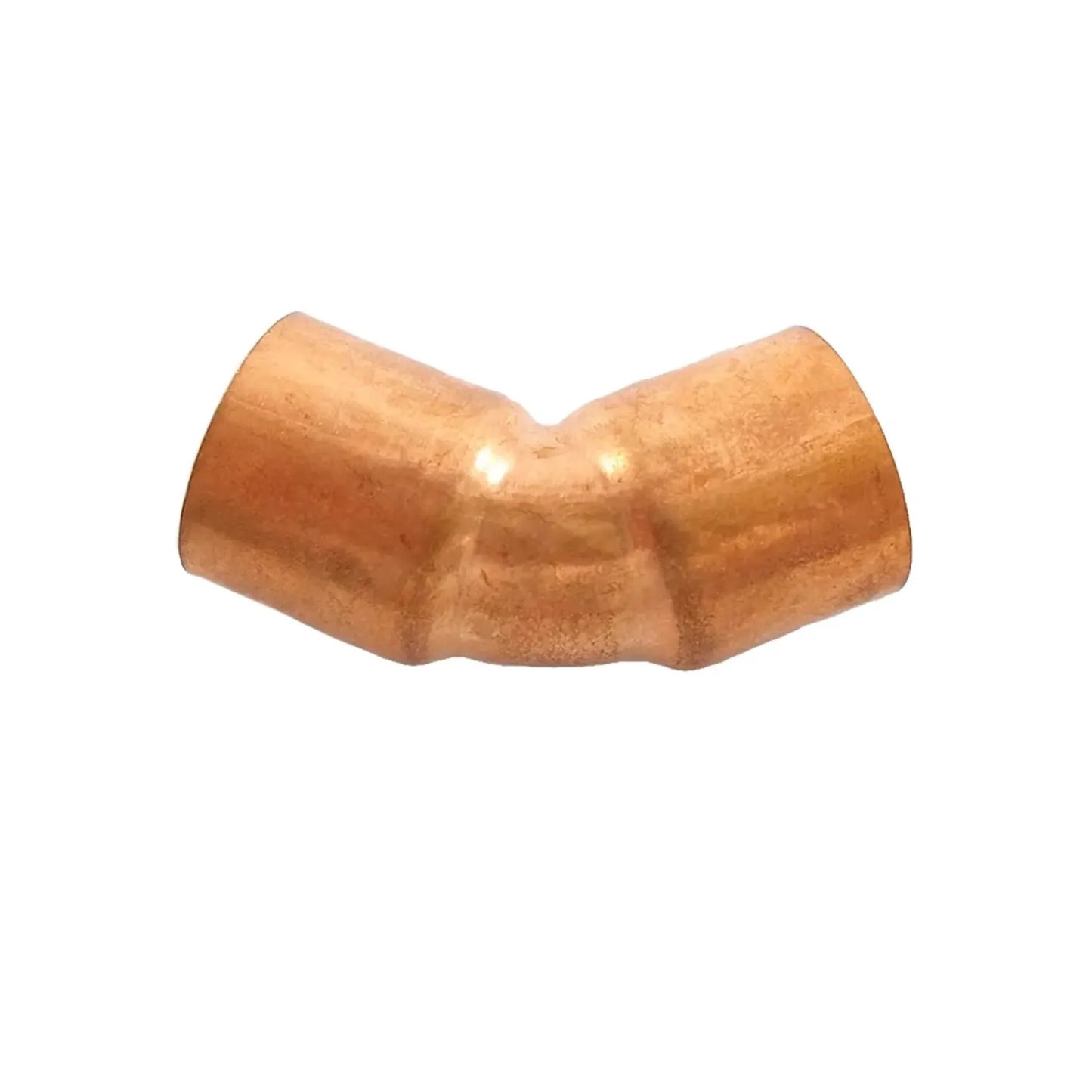 Codo soldable de cobre 45 grados para conexiones de plomería, color cobrizo