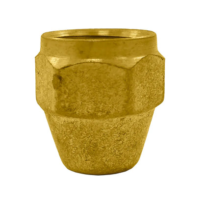 Tuerca de compresión de latón para tubería de cobre con acabado dorado y diseño hexagonal para llaves