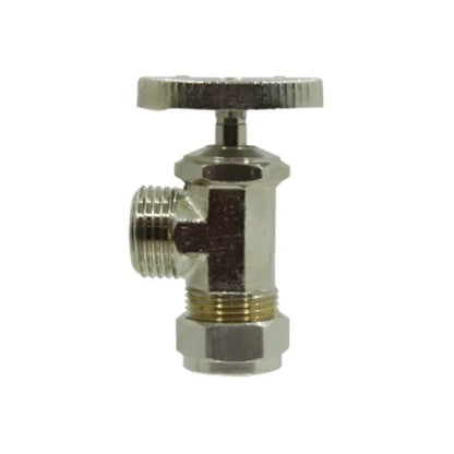 Llave de paso angular cromada de 1/2 pulgada para control de flujo de agua en instalaciones sanitarias