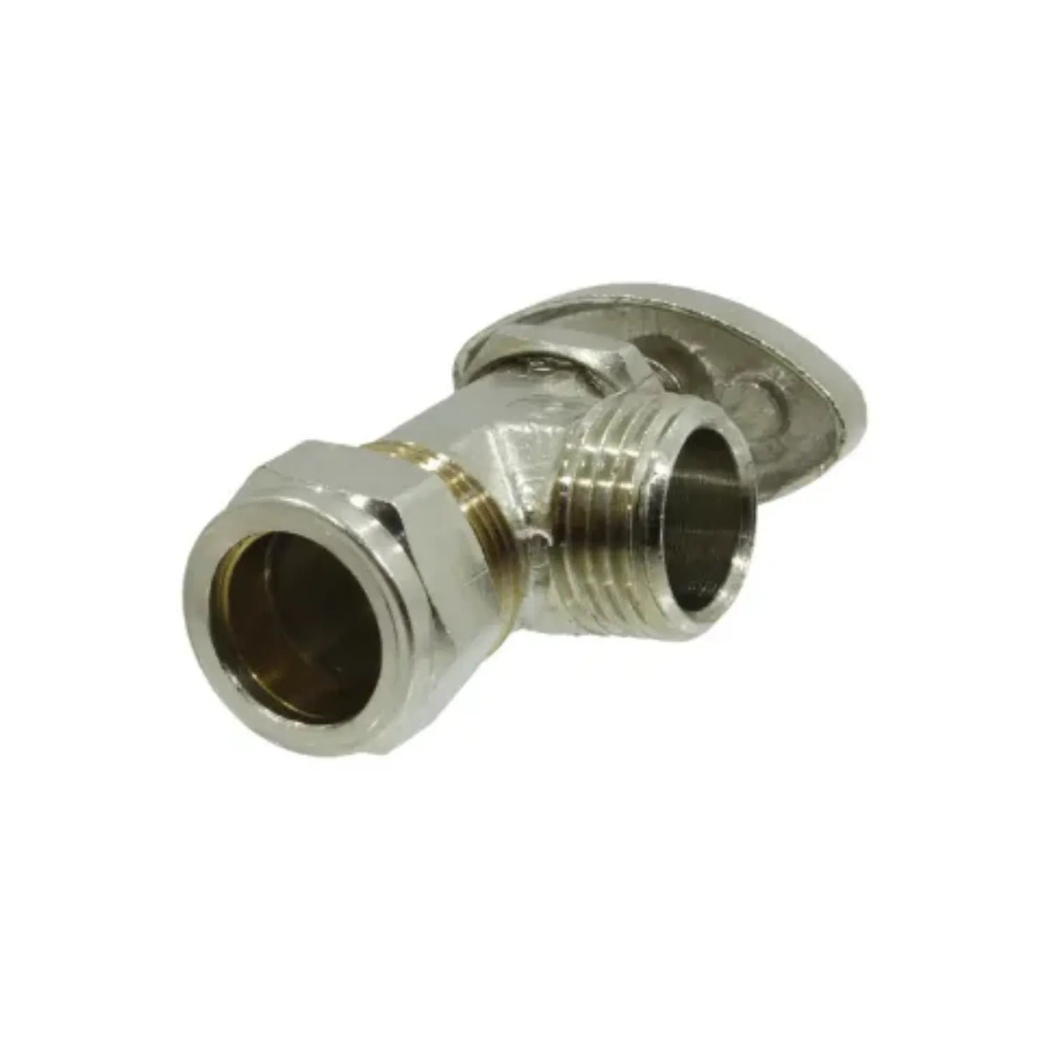Llave de paso angular cromada de 1/2 pulgada para conexión de agua con maneta de accionamiento metálica