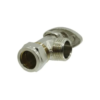 Llave de paso angular cromada de 1/2 pulgada para conexión de agua con maneta de accionamiento metálica
