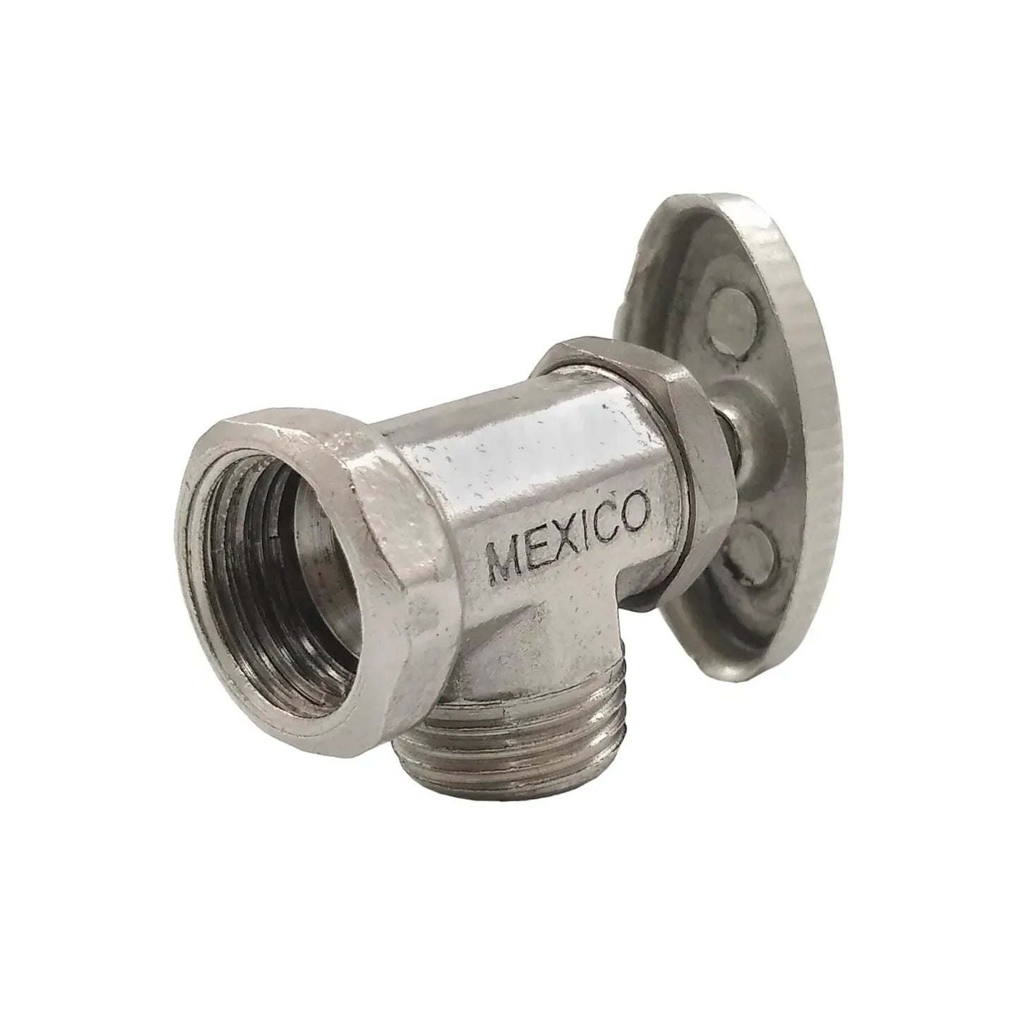 Llave de paso angular cromada de 1/2 pulgada para control de flujo de agua en instalaciones de plomería
