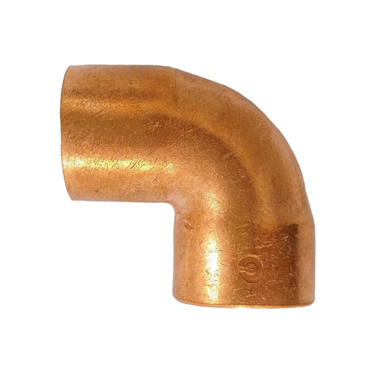 Codo de cobre 90 grados para instalaciones de fontanería, conexión de tuberías de agua y calefacción.