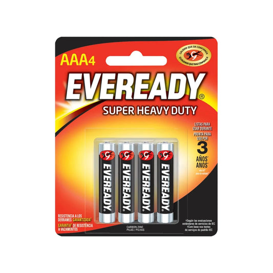 Pilas AAA Eveready Super Heavy Duty, carbón zinc, 4 piezas, garantía antiderrames