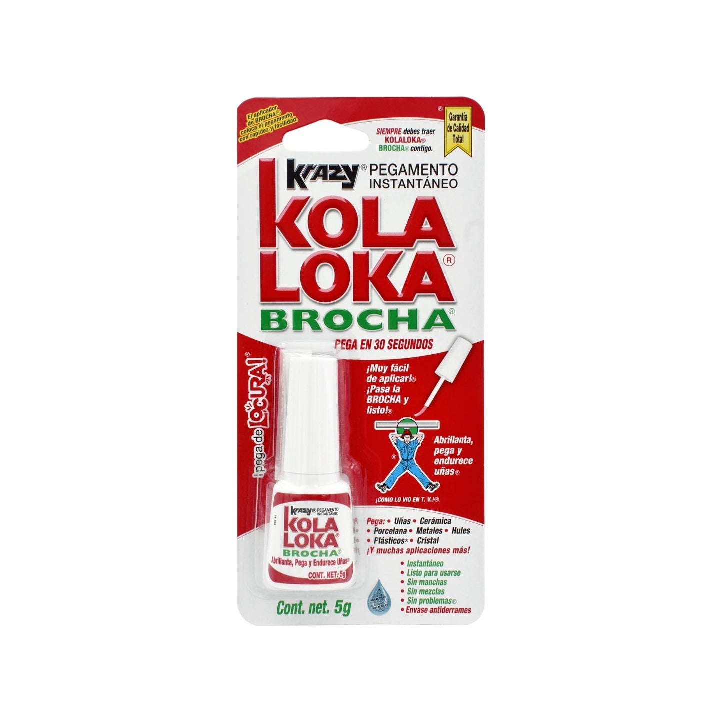 Pegamento instantáneo Krazy Kola Loka Brocha 5g. Adhesivo fuerte con aplicador de pincel para reparaciones y uñas.