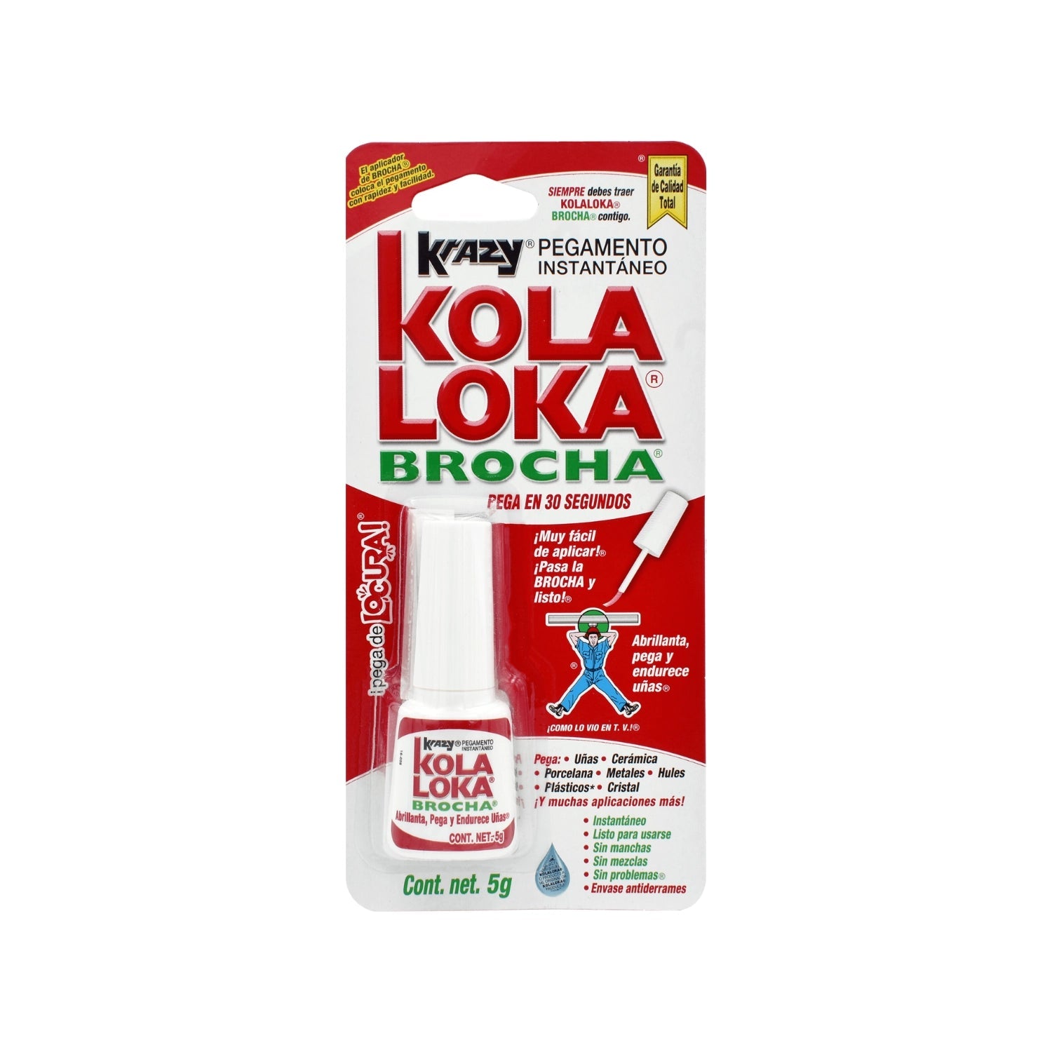 Pegamento instantáneo Krazy Kola Loka Brocha 5g. Adhesivo fuerte con aplicador de pincel para reparaciones y uñas.
