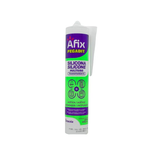 Sellador de silicona Afix Pegadit multiuso transparente acético antihongos para baño y cocina 280ml