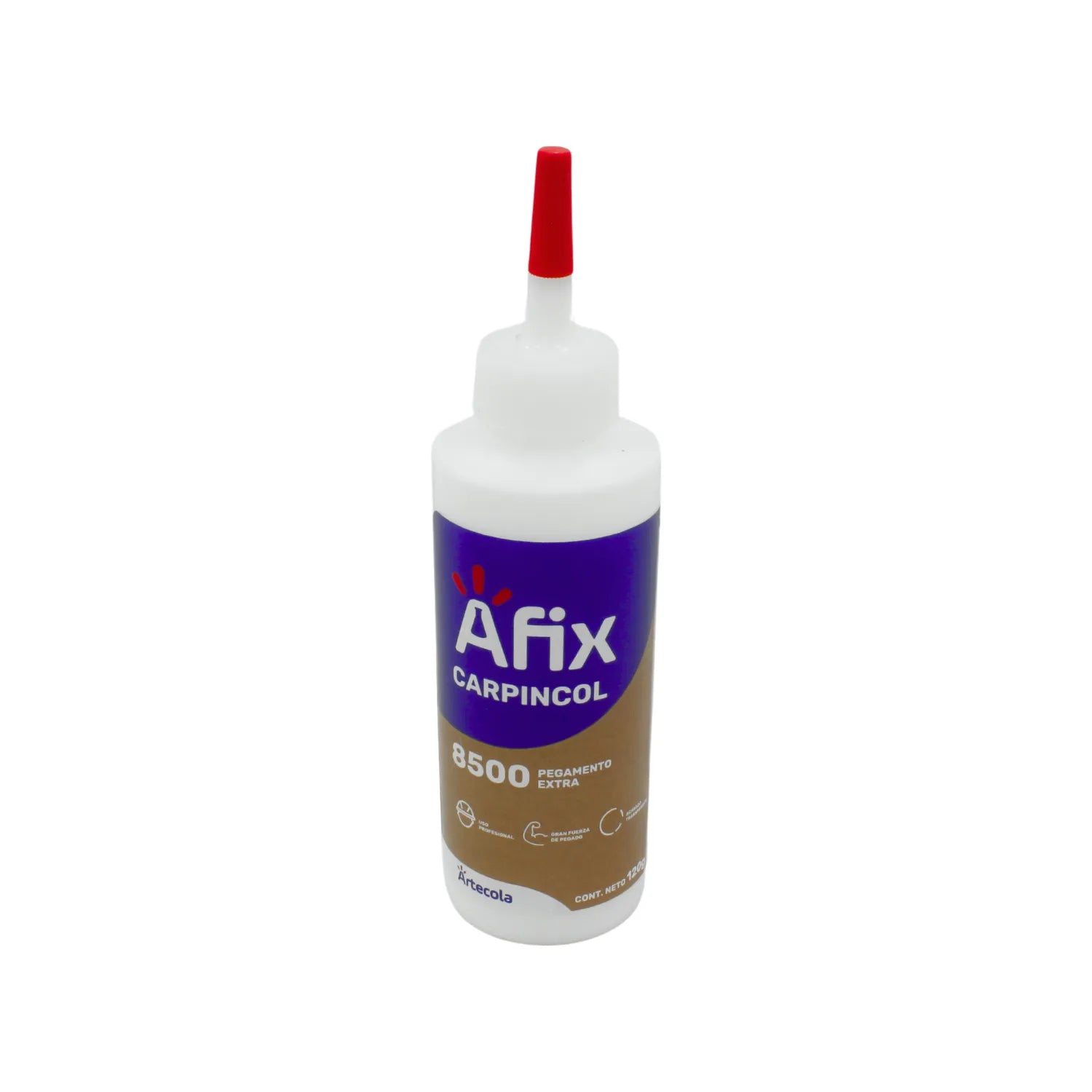 Pegamento blanco Afix Carpincol 8500, adhesivo extra fuerte profesional para madera 120g, tapa roja.
