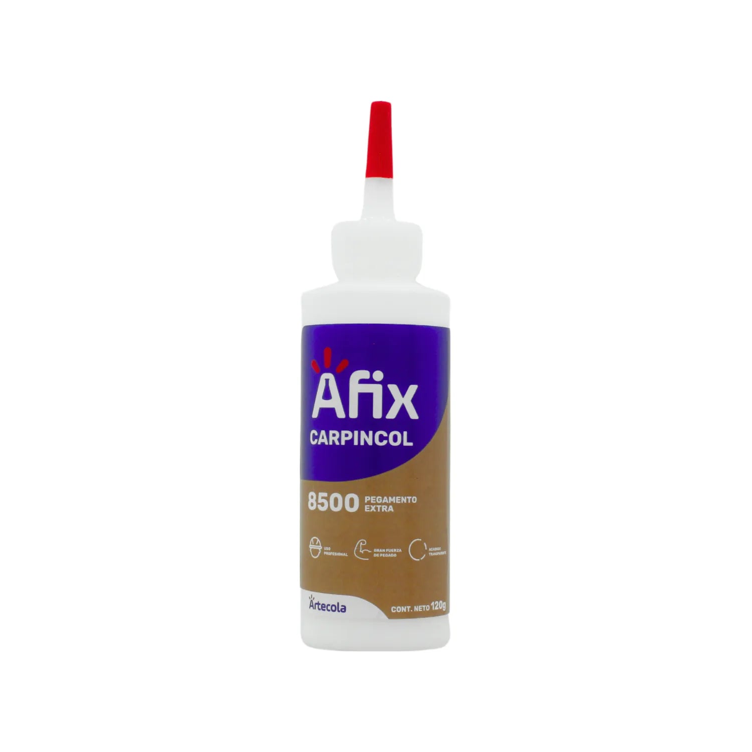 Pegamento blanco Afix Carpincol 8500 120g extra fuerte para madera, uso profesional, acabado transparente