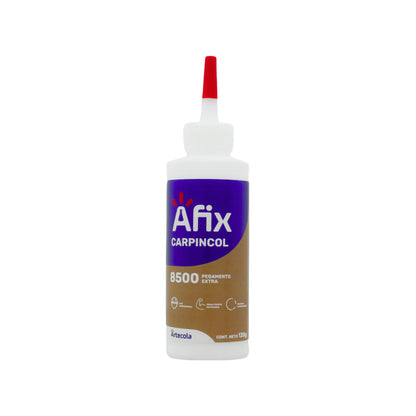 Pegamento blanco Afix Carpincol 8500 120g extra fuerte para madera, uso profesional, acabado transparente
