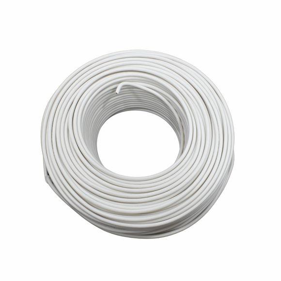 Cable 100% cobre.,100 metros de largo.,Calibre 12,Recubrimiento PVC y antiflama.,60 ºC 600 V,Blanco.