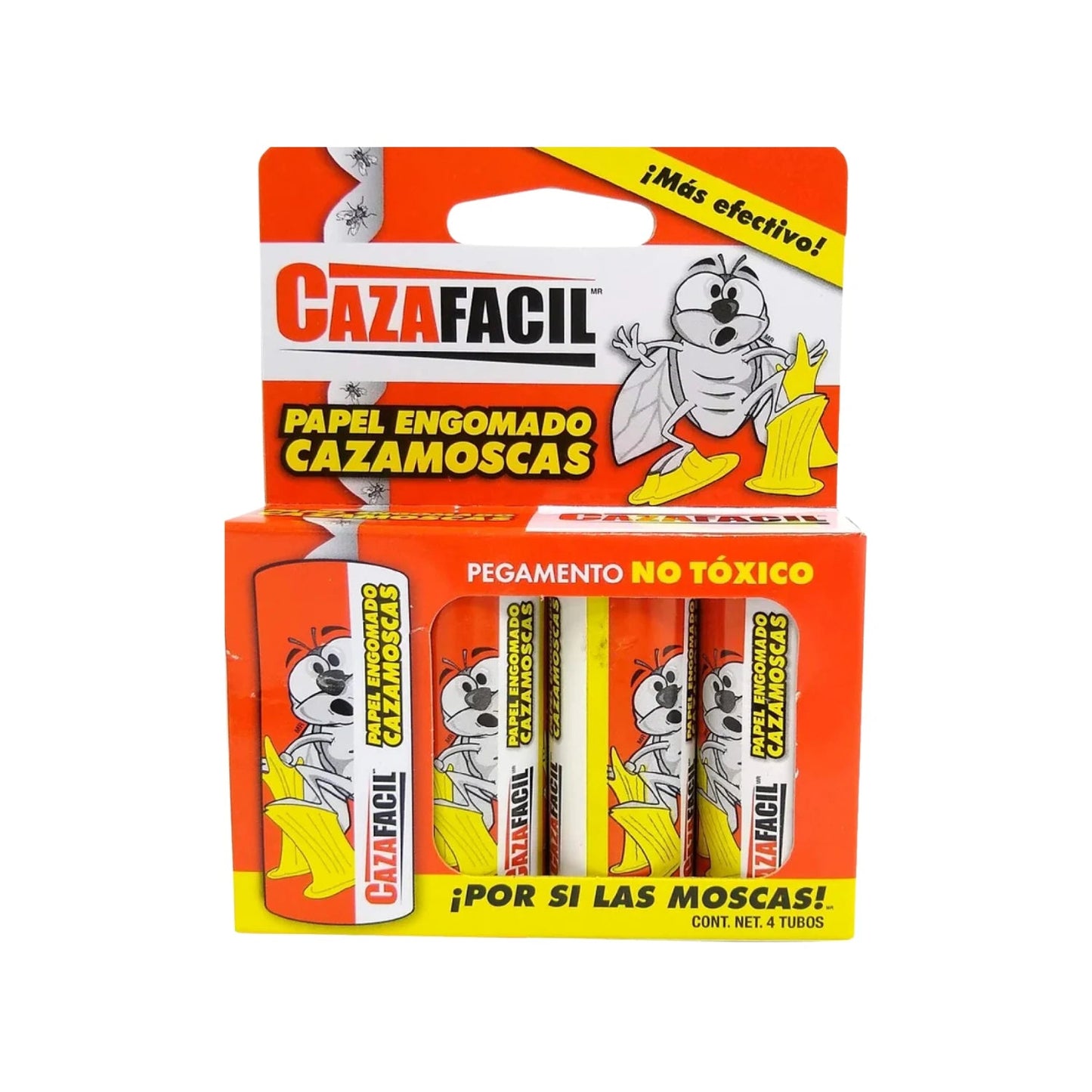 Trampa para moscas Cazafacil, papel engomado adhesivo no tóxico, control de plagas, 4 tubos.