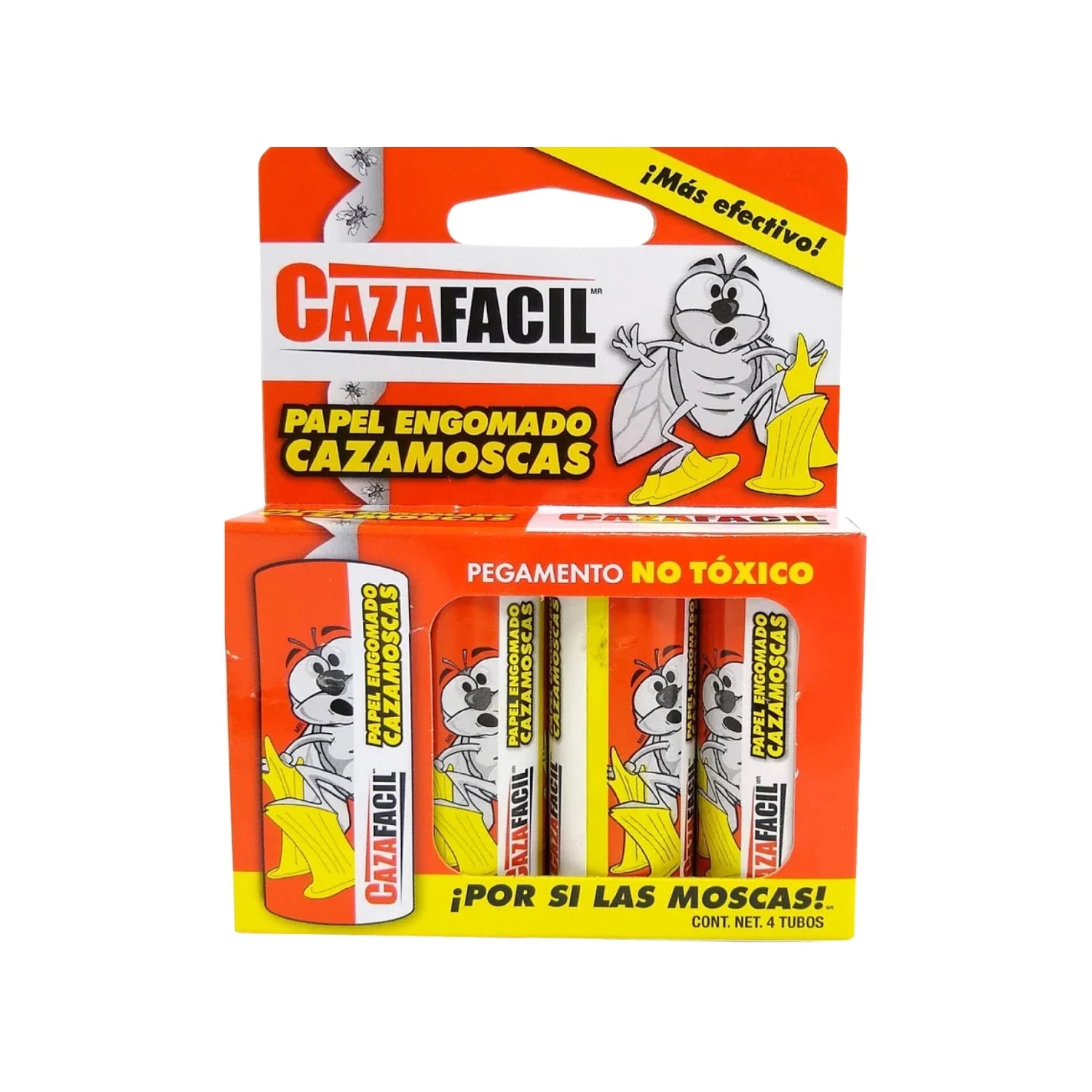 Trampa para moscas Cazafacil, papel engomado adhesivo no tóxico, control de plagas, 4 tubos.
