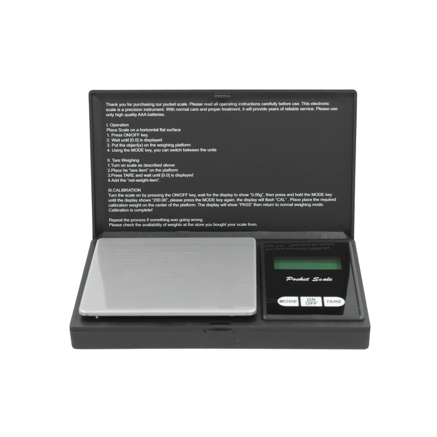 Báscula debolsillo.,Báscula mini de gran precision.,Pesa desde 0.01 gr hasta 500 gr,Altamente calibrada.,Pantalla LCD retroiluminada.,Utilizando las teclas puede cambiar de modo entre las unidades.,Incluye 2 pilas AAA