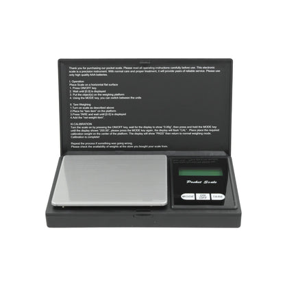 Báscula debolsillo.,Báscula mini de gran precision.,Pesa desde 0.01 gr hasta 500 gr,Altamente calibrada.,Pantalla LCD retroiluminada.,Utilizando las teclas puede cambiar de modo entre las unidades.,Incluye 2 pilas AAA