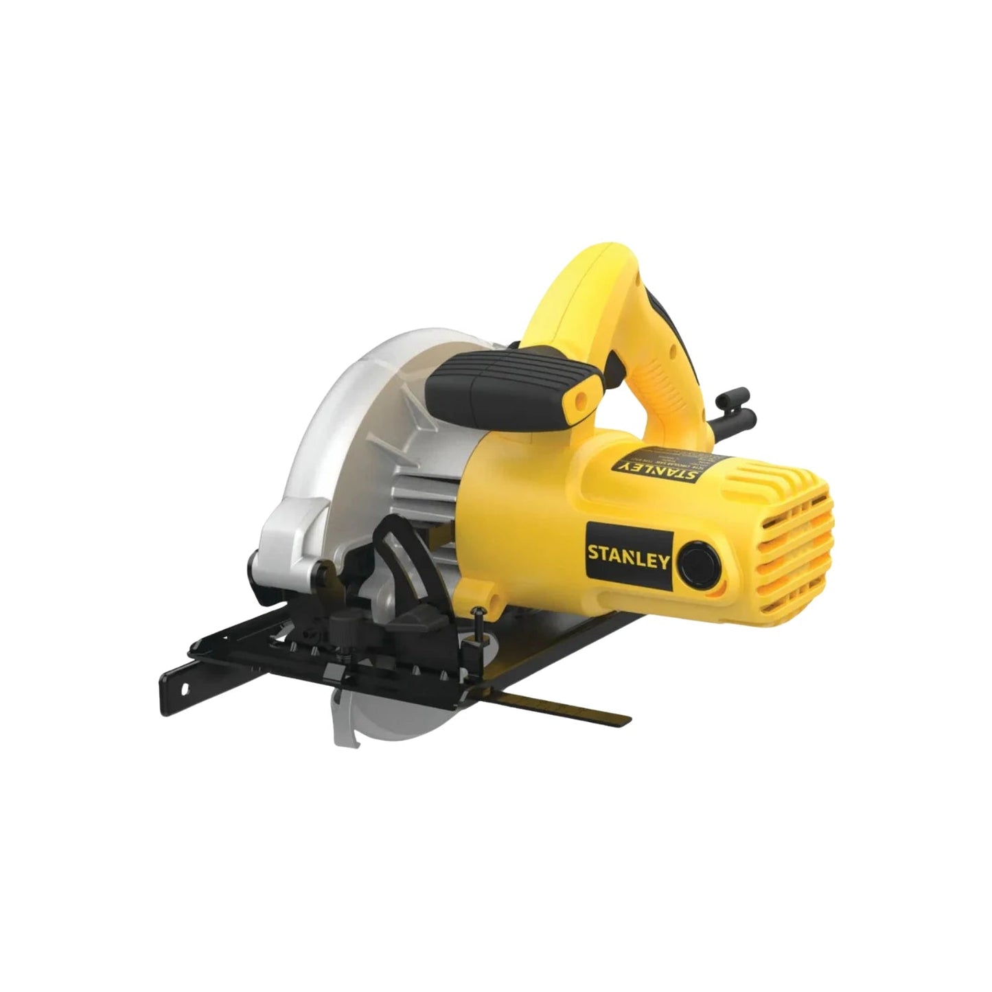 Sierra circular eléctrica Stanley 7 1/4" amarilla 1600W para cortes de madera y proyectos de construcción.