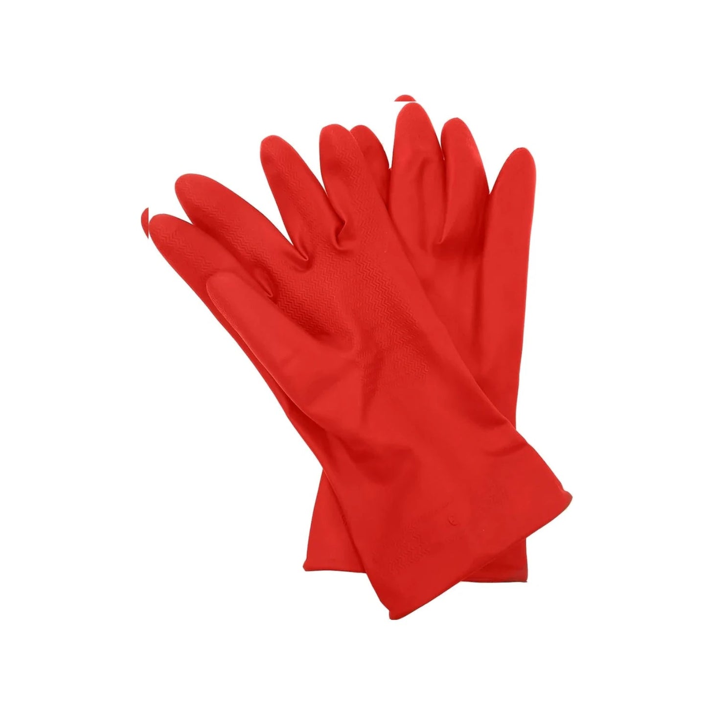 Guantes de hule rojos, resistentes, con agarre antideslizante para trabajos de limpieza y protección.