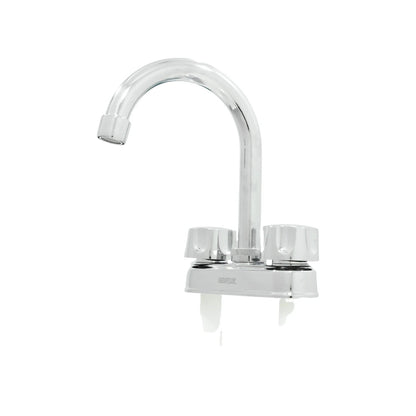 Mezcladora de lavabo Genflux cromada brillante con dos manijas y cuello de ganso curvo para 4 pulgadas