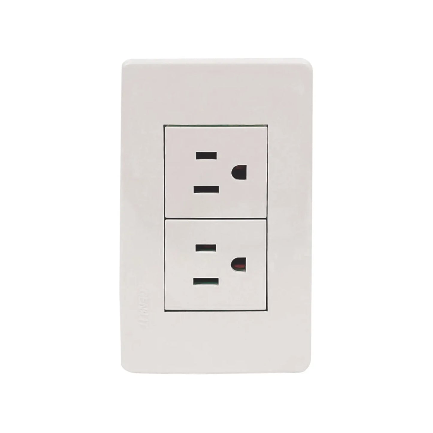 Fabricada de plástico ABS,Placa 2 contactos.,127 V - 15 A - 60 Hz,Contactos aterrizados, incluye tornillos.