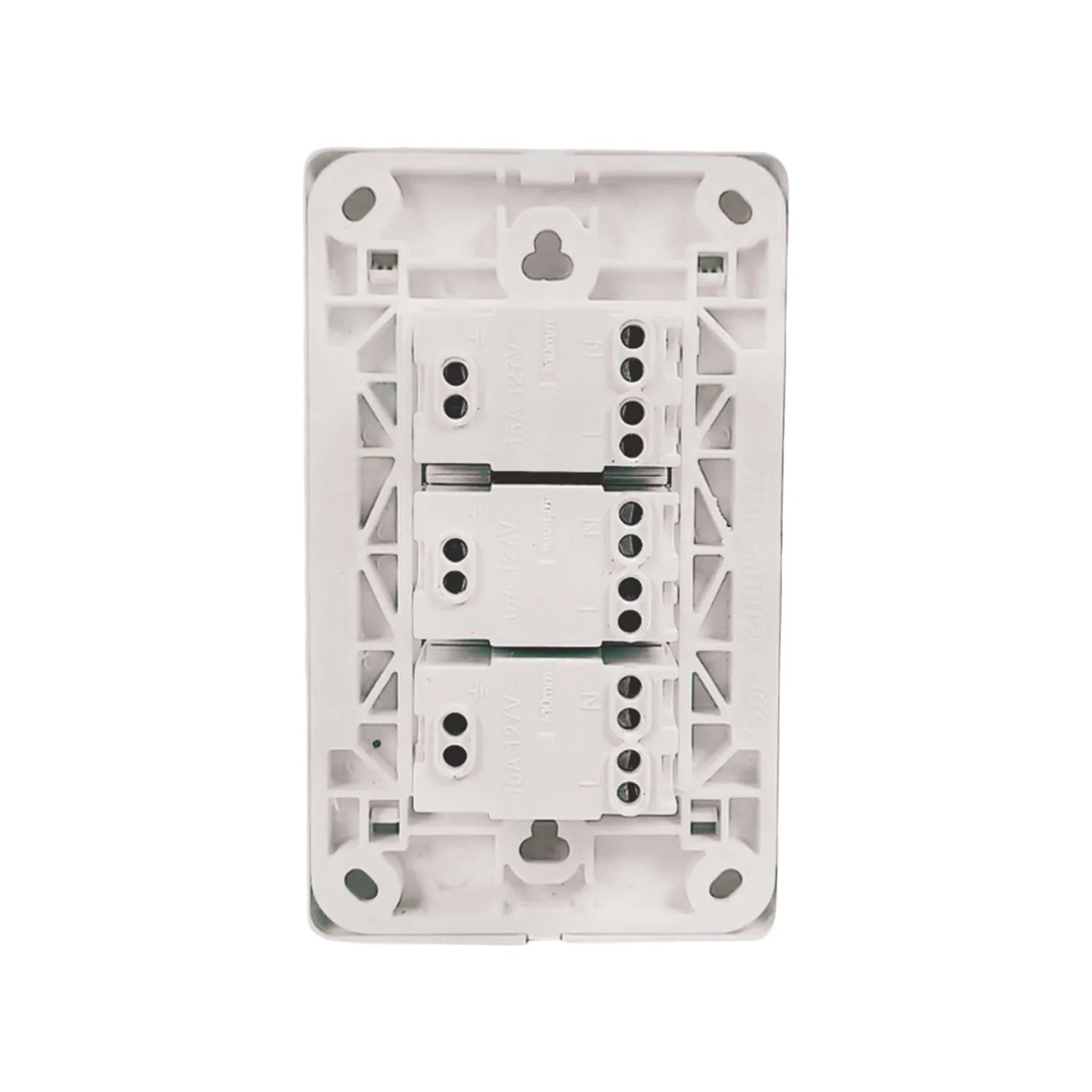 Placa de 3 contactos eléctrica blanca para pared, con terminales de cableado 15A 127V