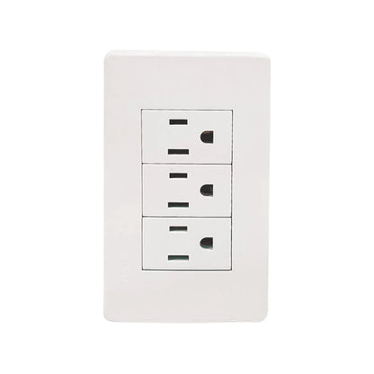 Elaborada de plástico ABS,Placa de tres contactos.,125 V -15A-60 Hz,Contactos aterrizados, incluye tornillos.,Blanco.,NOM: NMX-J-005-ANCE-2015