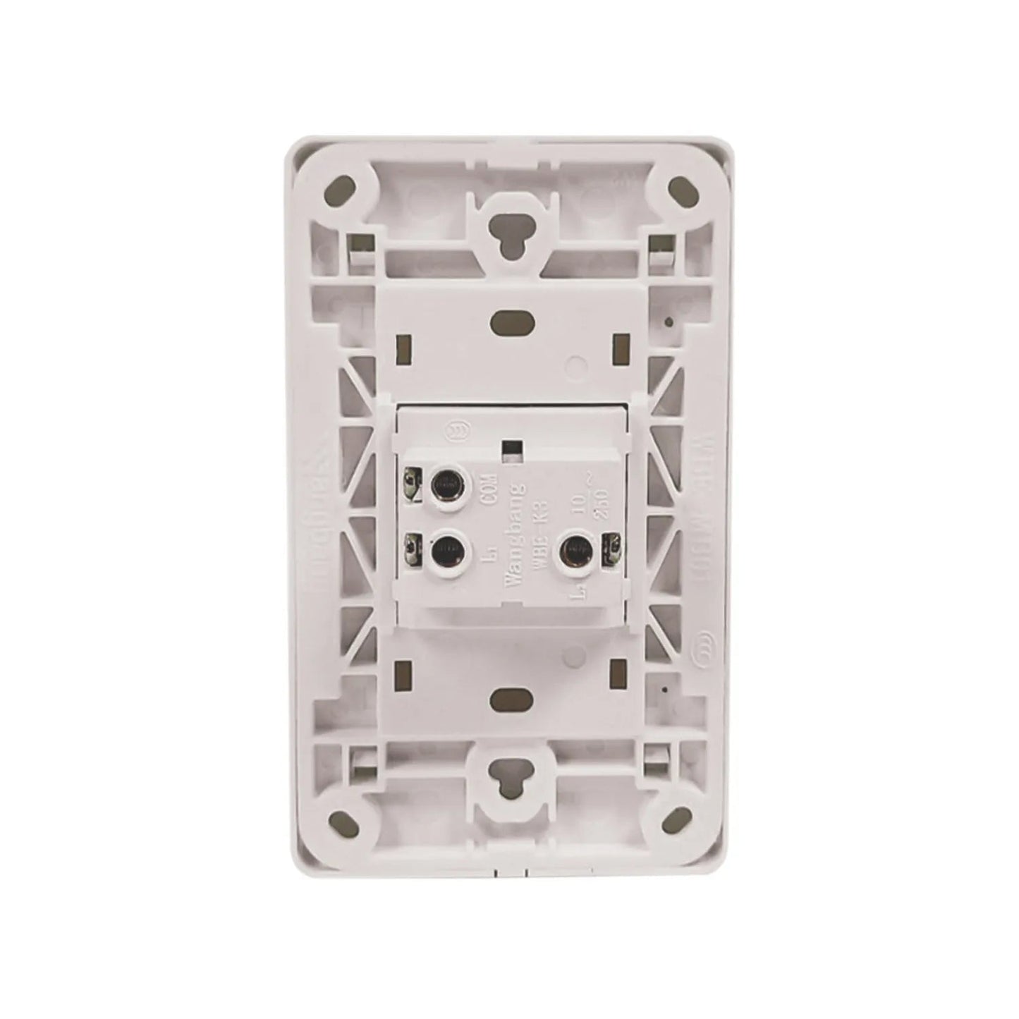 Apagador de escalera eléctrico blanco Wangbang 10A 250V, vista posterior con terminales de conexión