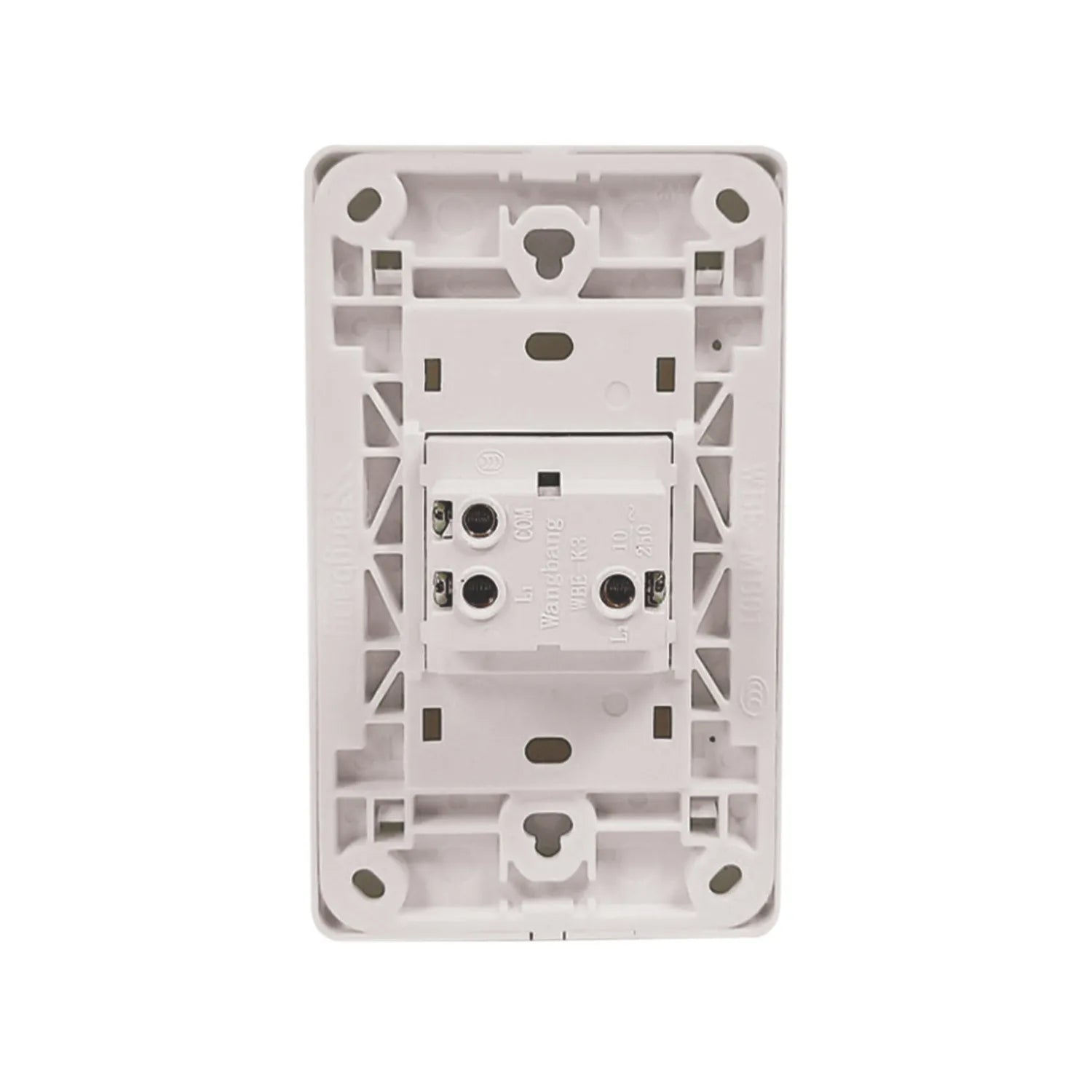 Apagador de escalera eléctrico blanco Wangbang 10A 250V, vista posterior con terminales de conexión