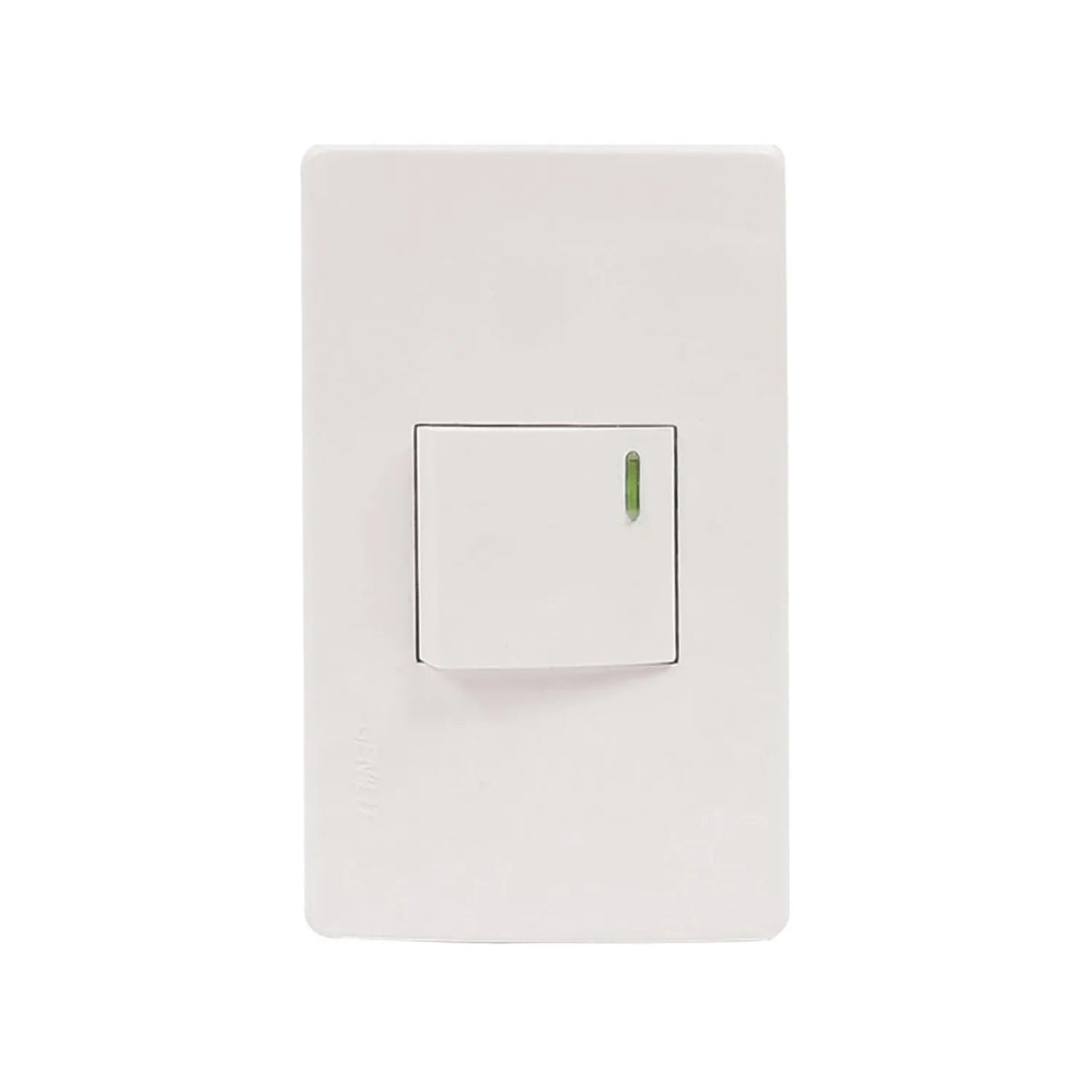 Placa apagador de escalera blanca Genlit con interruptor de luz y piloto indicador verde