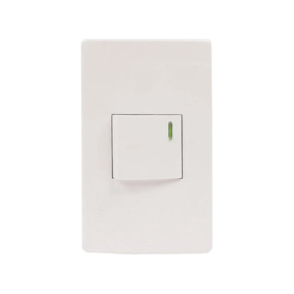 Placa apagador de escalera blanca Genlit con interruptor de luz y piloto indicador verde