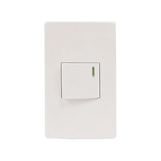 Placa apagador de escalera blanca Genlit con interruptor de luz y piloto indicador verde