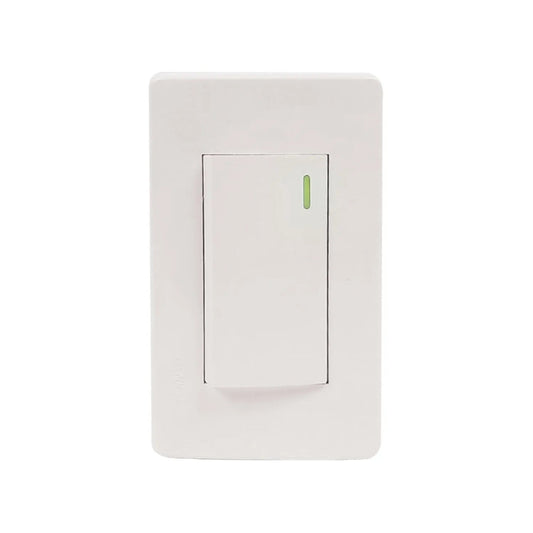 Apagador de luz blanco con un interruptor sencillo y LED verde
