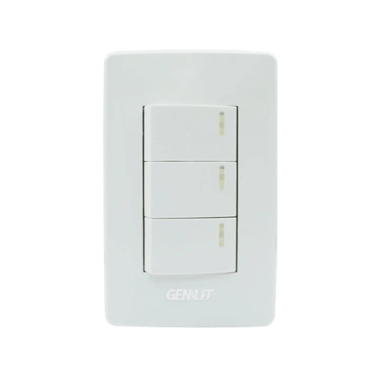 Interruptor triple Genlit blanco de pared para control de iluminación residencial con acabado brillante