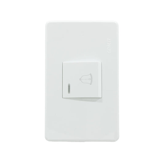 Placa botón de timbre Genlit blanca con icono de campana y luz indicadora