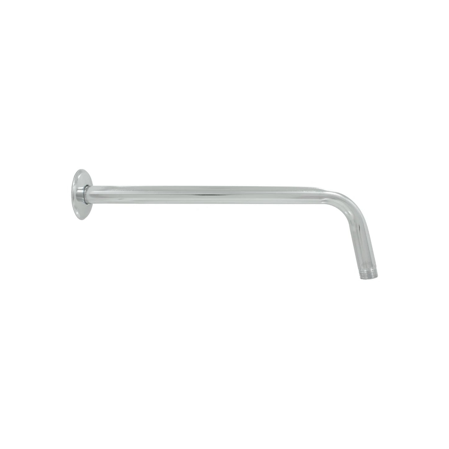 Brazo regadera cromado de 40 cm con chapetón, ideal para instalación de ducha y plomería.
