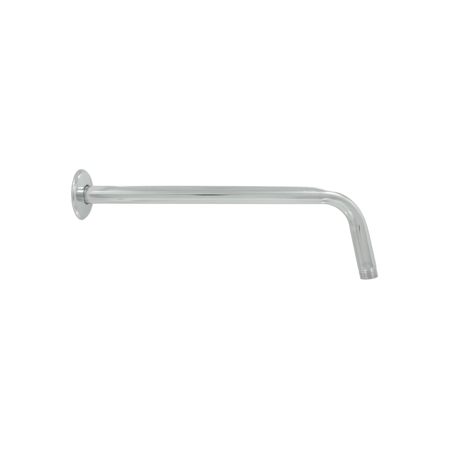 Brazo regadera cromado de 40 cm con chapetón, ideal para instalación de ducha y plomería.
