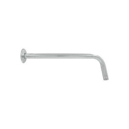 Brazo regadera cromado de 40 cm con chapetón, ideal para instalación de ducha y plomería.