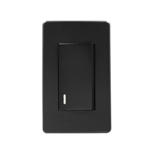 Placa de apagador Genlit negra con 1 interruptor de pared moderno y luz indicadora