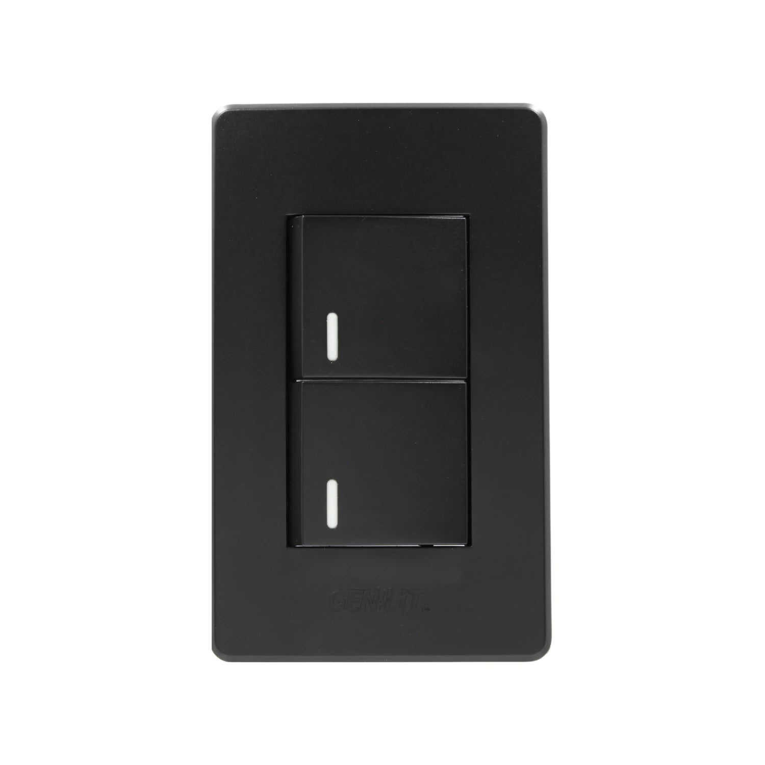 Placa eléctrica Genlit negra con dos interruptores de luz basculantes