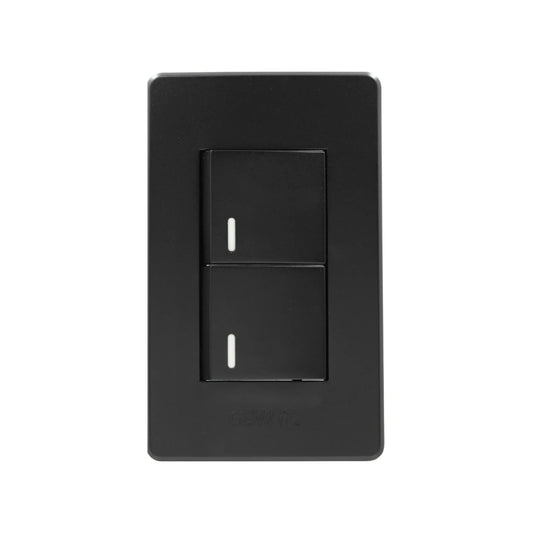 Placa eléctrica Genlit negra con dos interruptores de luz basculantes